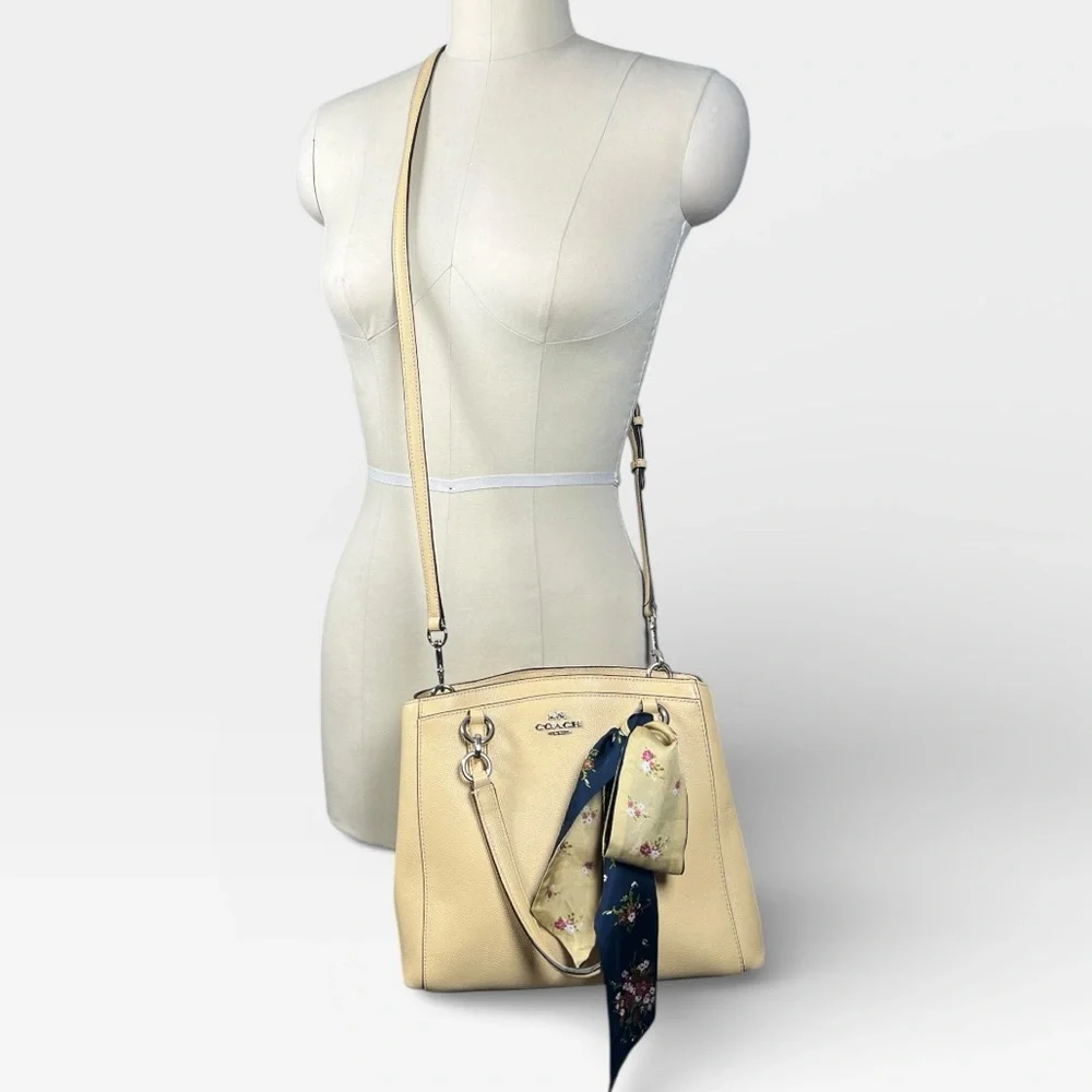 Coach Pale Yellow Leather Tote with Matching Wallet and Floral Scarf - Picture 2 of 16